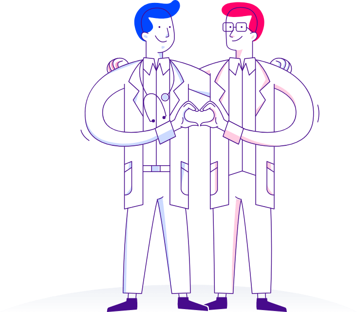 Desenho de dois médicos se abraçando